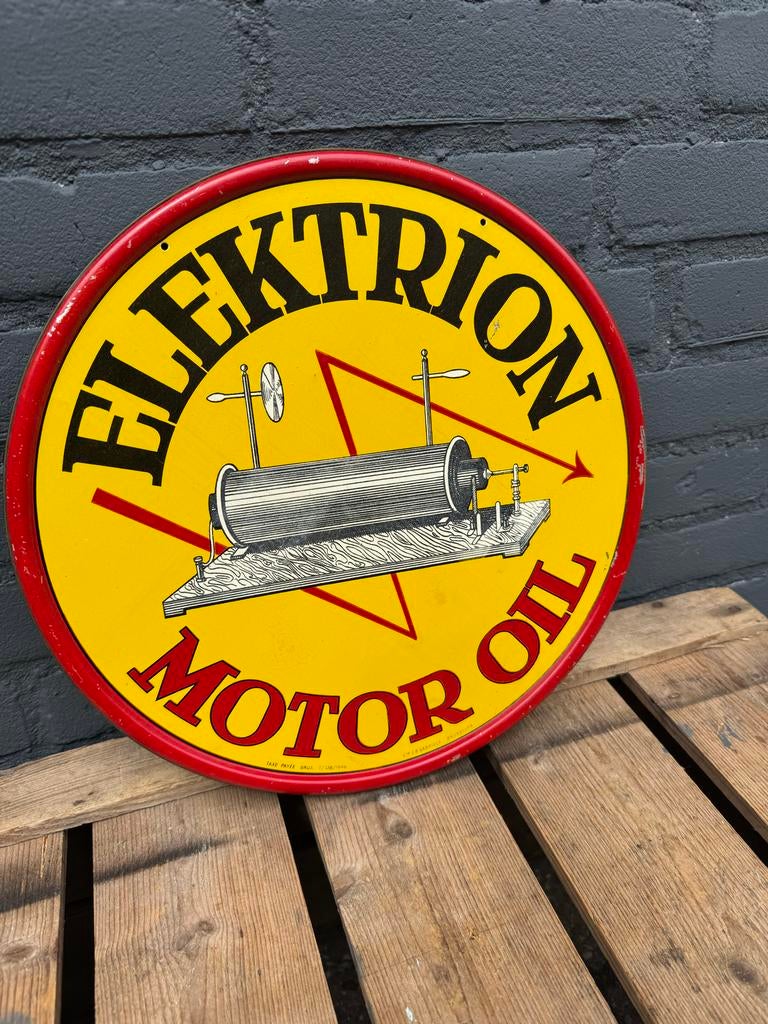 Vintage Reclame Bord "ELEKTRION MOTOR OIL", Reclamebord, Gebruikt, ., Ophalen of Verzenden