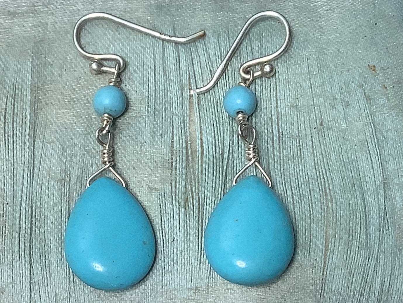 ORIGINELE 925 ZILVEREN OORHANGERS MET TURKOOIS EDELSTENEN, Verzenden, Zilver, Oorbellen, Met edelsteen