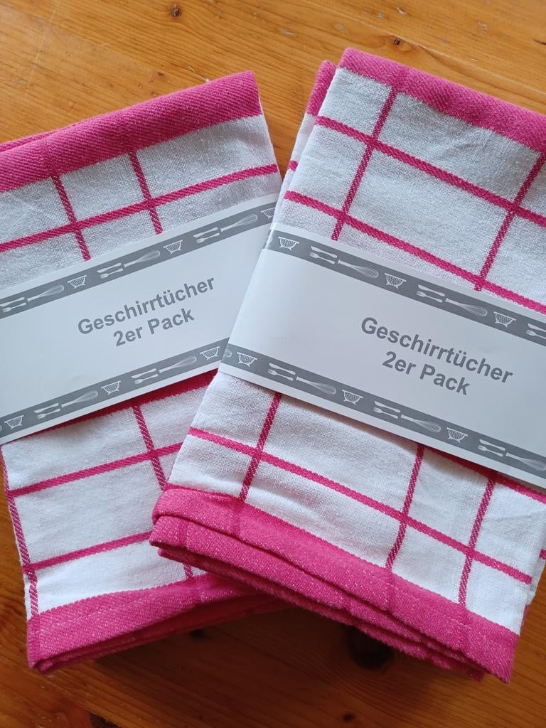 4 nieuwe theedoeken (2x 2-pack) roze/wit geruit, Ophalen of Verzenden, Nieuw, Roze, Theedoek of Handdoek