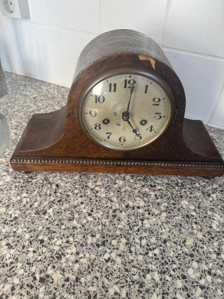 Antieke schoorsteenklok - Houten mantelklok, Antiek en Kunst, Ophalen of Verzenden