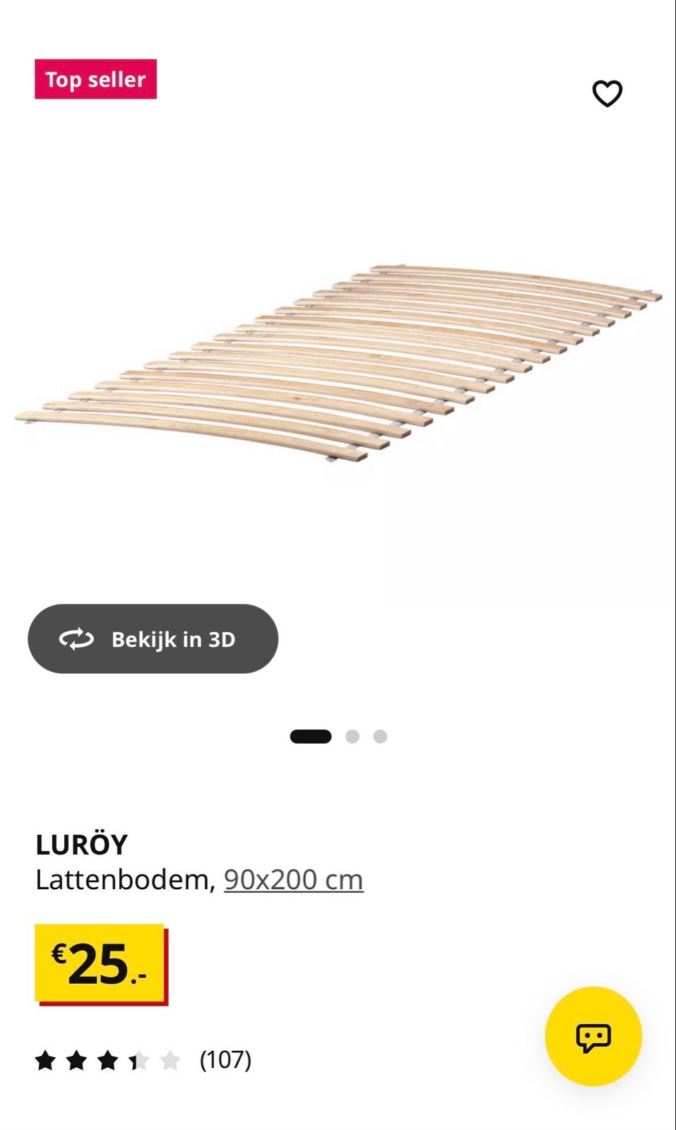 LURÖY Lattenbodem 90x200 cm, Ophalen, 90 cm, Eenpersoons, Zo goed als nieuw