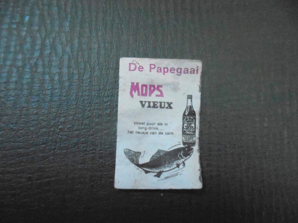 Oud lucifermerk Mops Vieux De Papegaai distilleerderij DELFT, Ophalen of Verzenden, Zo goed als nieuw, Luciferdoosjes of -merken
