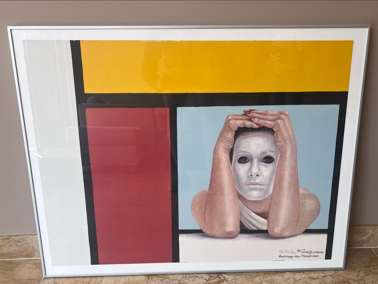 Ingelijste litho Ans Markus - Hommage aan Mondriaan, Antiek en Kunst, Kunst | Litho's en Zeefdrukken, Lithografie, Ingelijst, Portret en Figuren