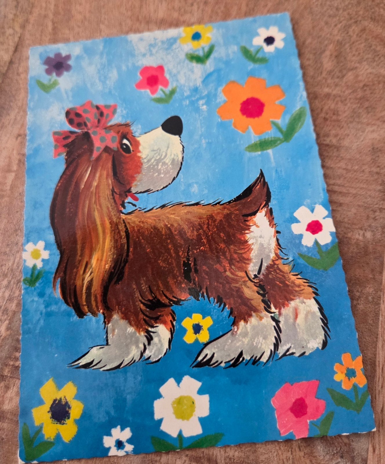 Hond en bloemen, Verzamelen, Ansichtkaarten | Themakaarten, Gelopen, 1980 tot heden, Kinderen, Verzenden