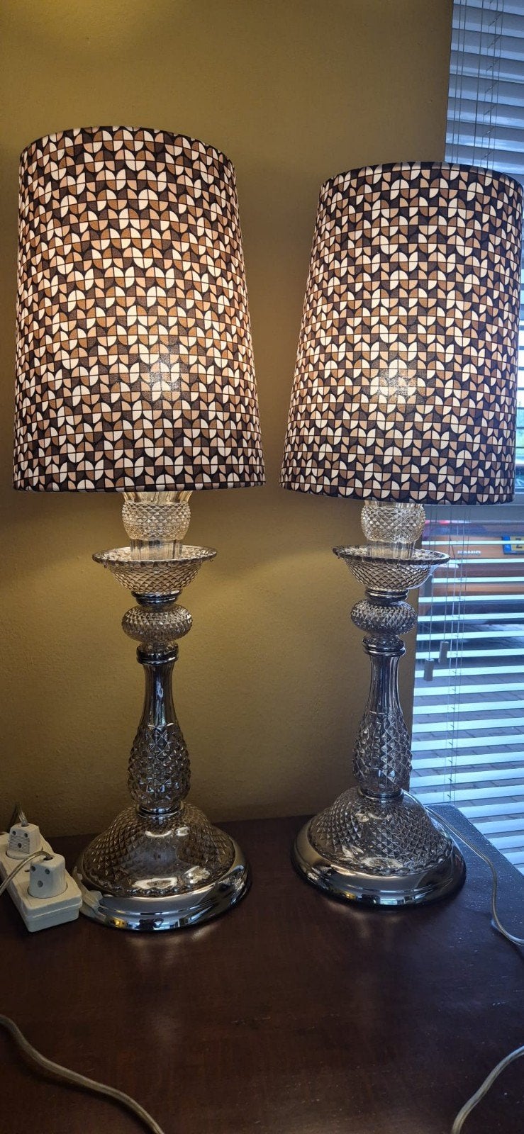 Set van 2 glazen tafellampen met kappen, Ophalen of Verzenden, Zo goed als nieuw, Sfeerlamp