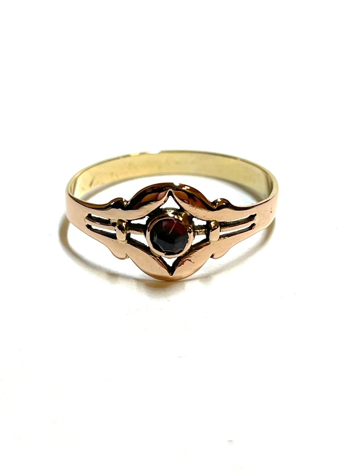 14k roségouden ring met een granaatsteen, Sieraden, Tassen en Uiterlijk, -, -, Ophalen of Verzenden, Zo goed als nieuw