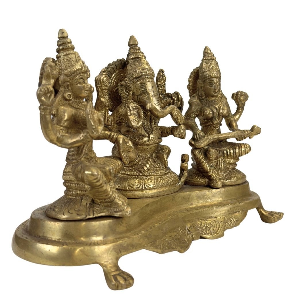 Altaarbeeld – Ganesha Lakshmi Saraswati – messing, Antiek en Kunst, India, Ophalen of Verzenden, Beeld, Metaal