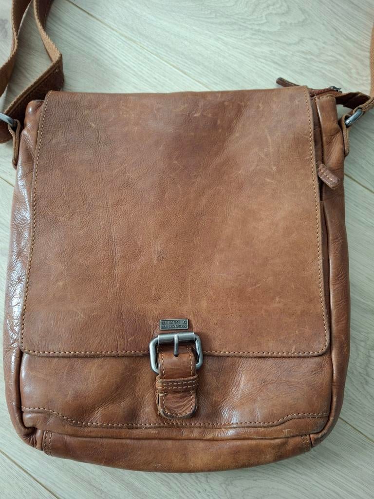 Leren schoudertas crossbody cognac kleur Spikes & Sparrow, Ophalen, Zo goed als nieuw, Bruin