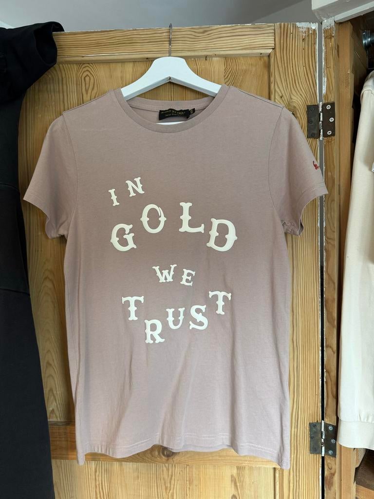 In gold we trust shirt, Ophalen of Verzenden, Zo goed als nieuw, Maat 46 (S) of kleiner, Beige