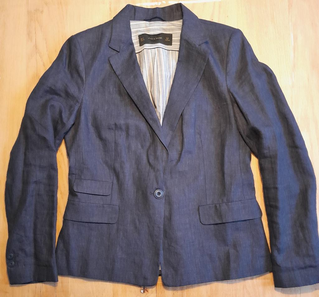 Mooi linnen colbert/jasje, donkerblauw van Zara maat M, zgan, Maat 38/40 (M), Blauw, Zara, Ophalen of Verzenden