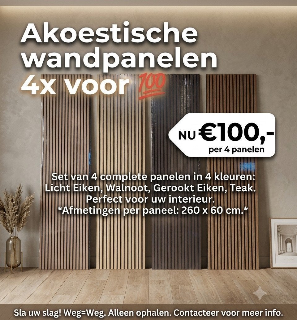 €25,- Wandpanelen!!! Akoestische wandpanelen 4 voor 100, Geluiddempend, 260 cm, Hout, Meerkleurig