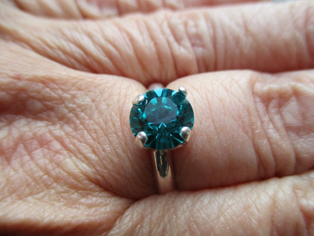 verzilverde verstelbare swarovski crystal ring blue zircon, Met kristal, 18 tot 19, Blauw, Nieuw