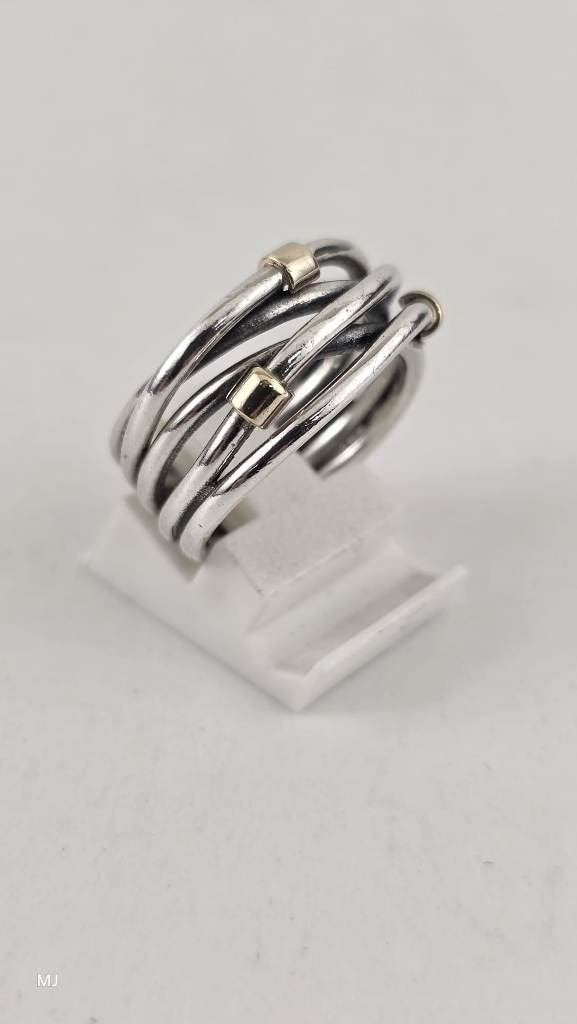 Zilveren Pandora damesring met goud, 18 tot 19, Gebruikt, ., Ophalen of Verzenden