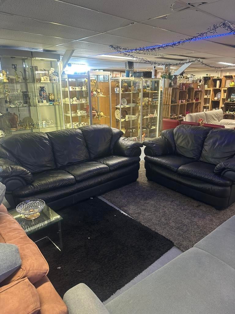 3 en 2 zits zwart leer ZEER MOOI, Ophalen of Verzenden, Zo goed als nieuw, Vierpersoons of meer, Leer