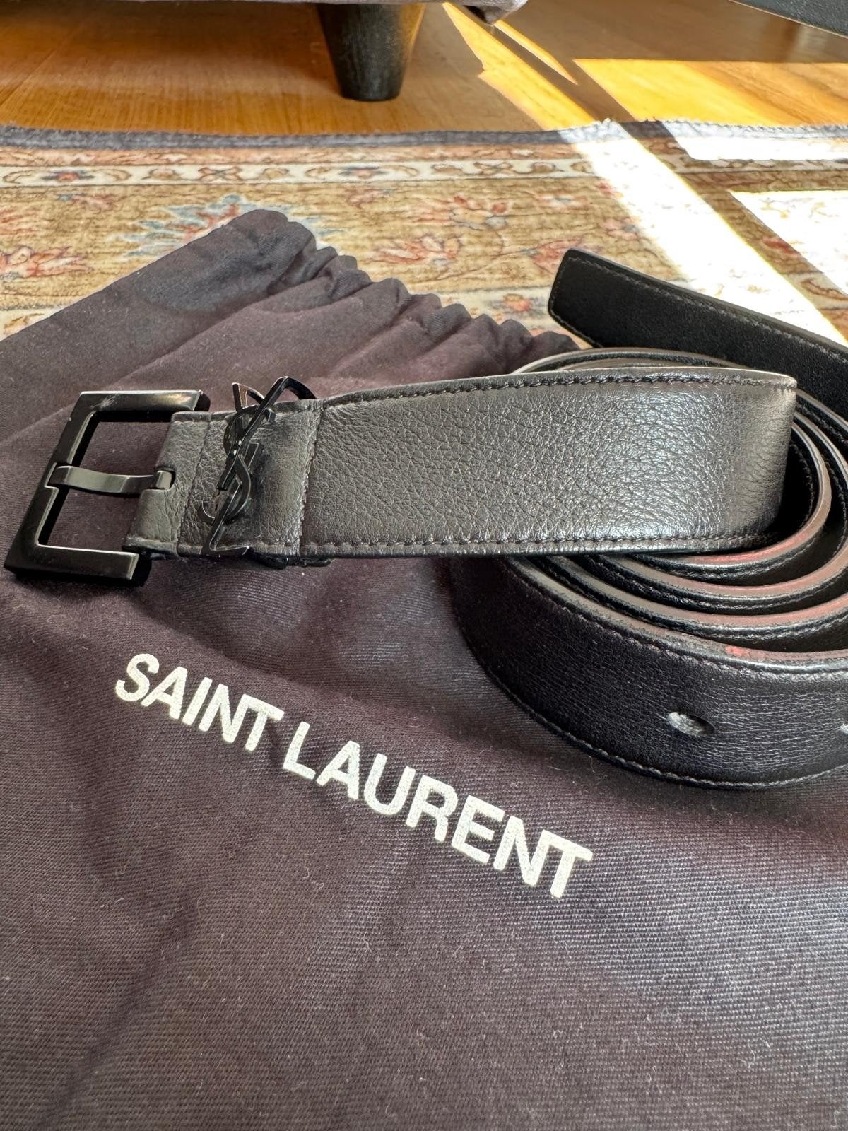 Saint Laurent Riem Zwart Leer 95cm, 90 tot 100 cm, Saint Laurent, Ophalen of Verzenden, Zo goed als nieuw