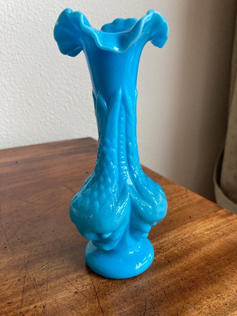 Blauw Opaline Glazen Vaasje, Ophalen of Verzenden