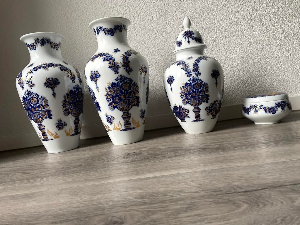 Set van 3 Heinrich vazen en bonbonnière (Delfts blauw design, Ophalen of Verzenden