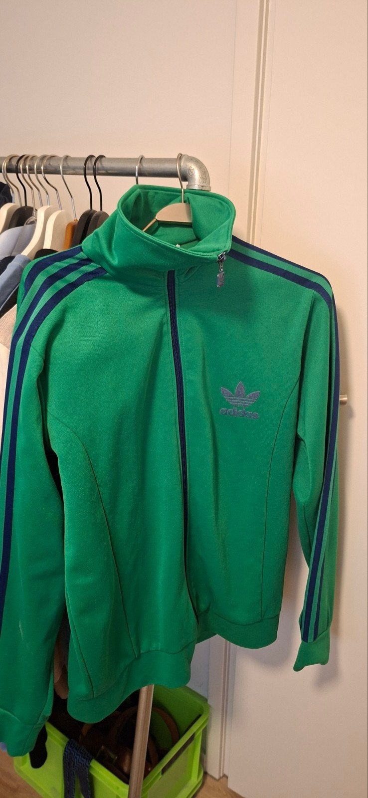 Vintage Adidas trainingsjack groen met blauwe strepen, Ophalen of Verzenden, Gedragen, Groen