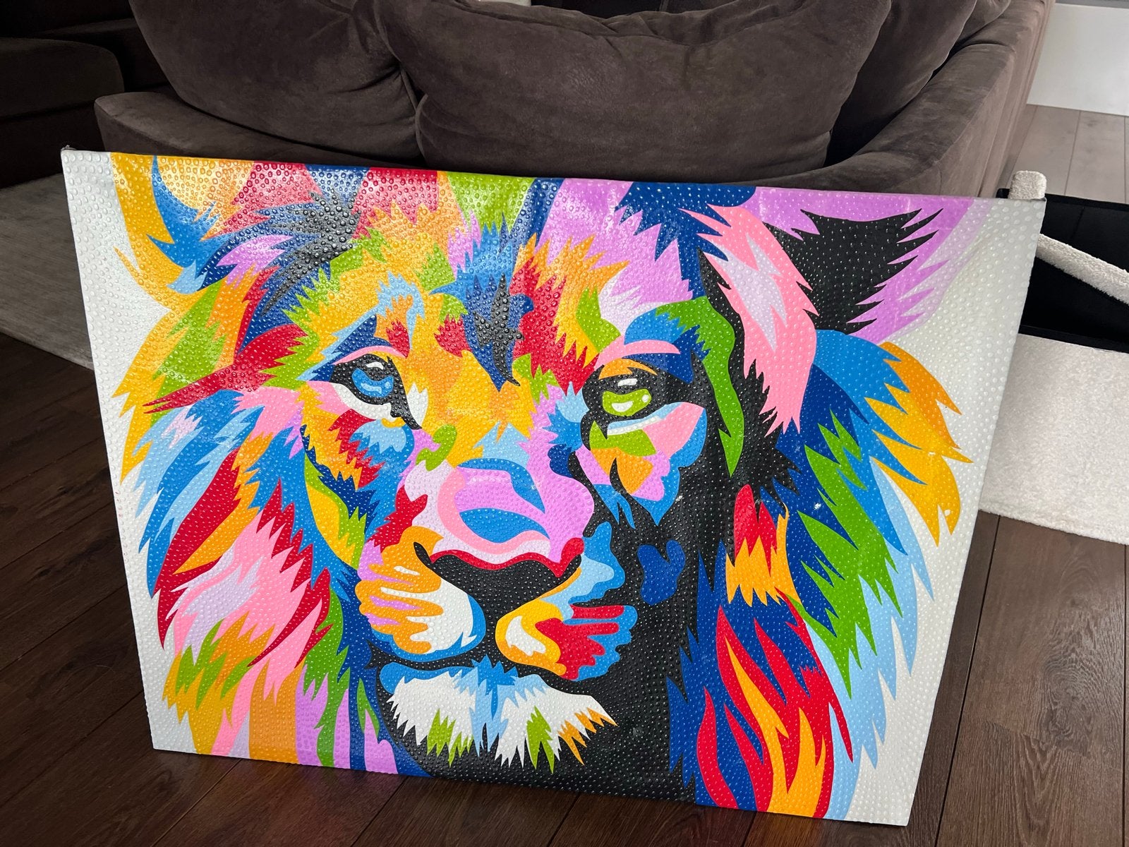 Kleurrijk Leeuwen Schilderij met Stippen Textuur, Ophalen, Acrylverf, Met textuur, Dieren