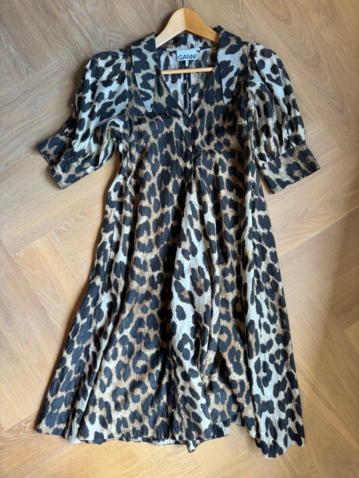 Ganni Leopard print cotton poplin jurk, Overige kleuren, Ophalen of Verzenden, Zo goed als nieuw, Maat 36 (S)