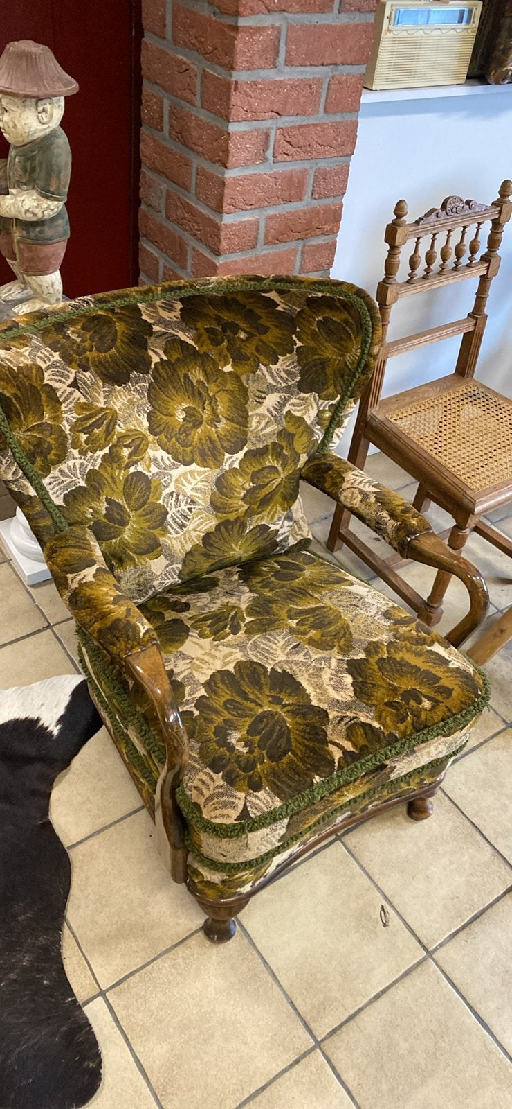 Vintage bloemen fauteuil/stoel, Ophalen, Gebruikt, Stof, 75 tot 100 cm