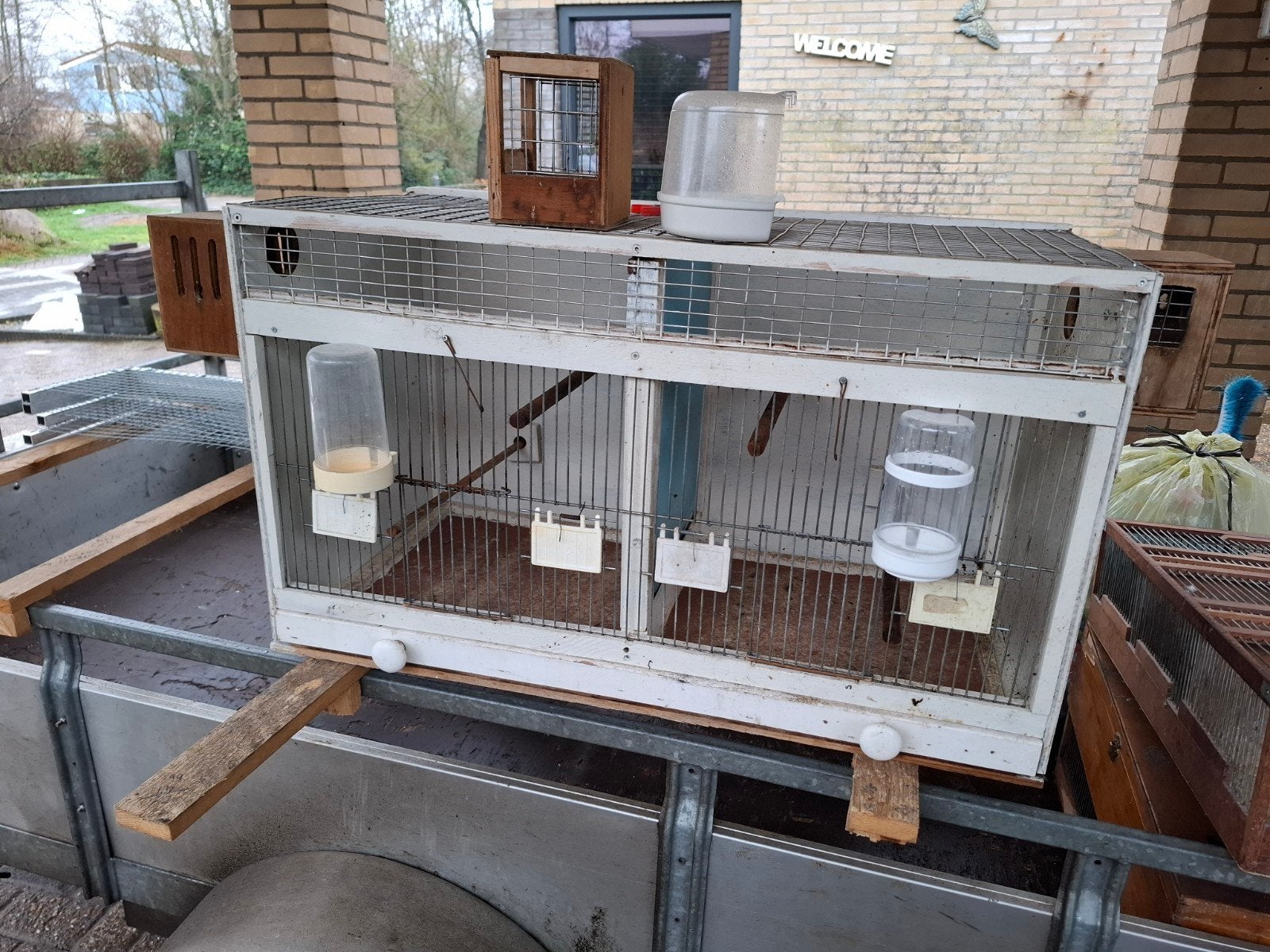 Dubbele broedkooi met lade en nestkastjes, Ophalen, Hout, Broedkooi of Kweekkooi