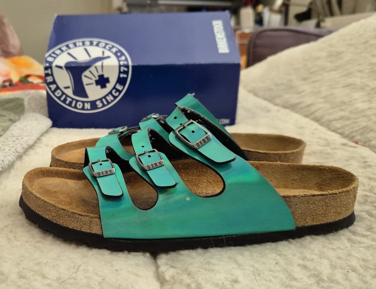 Birkenstock sandalen maat 40 normal fit, goede staat, Ophalen of Verzenden, Gedragen, Groen, Sandalen of Muiltjes