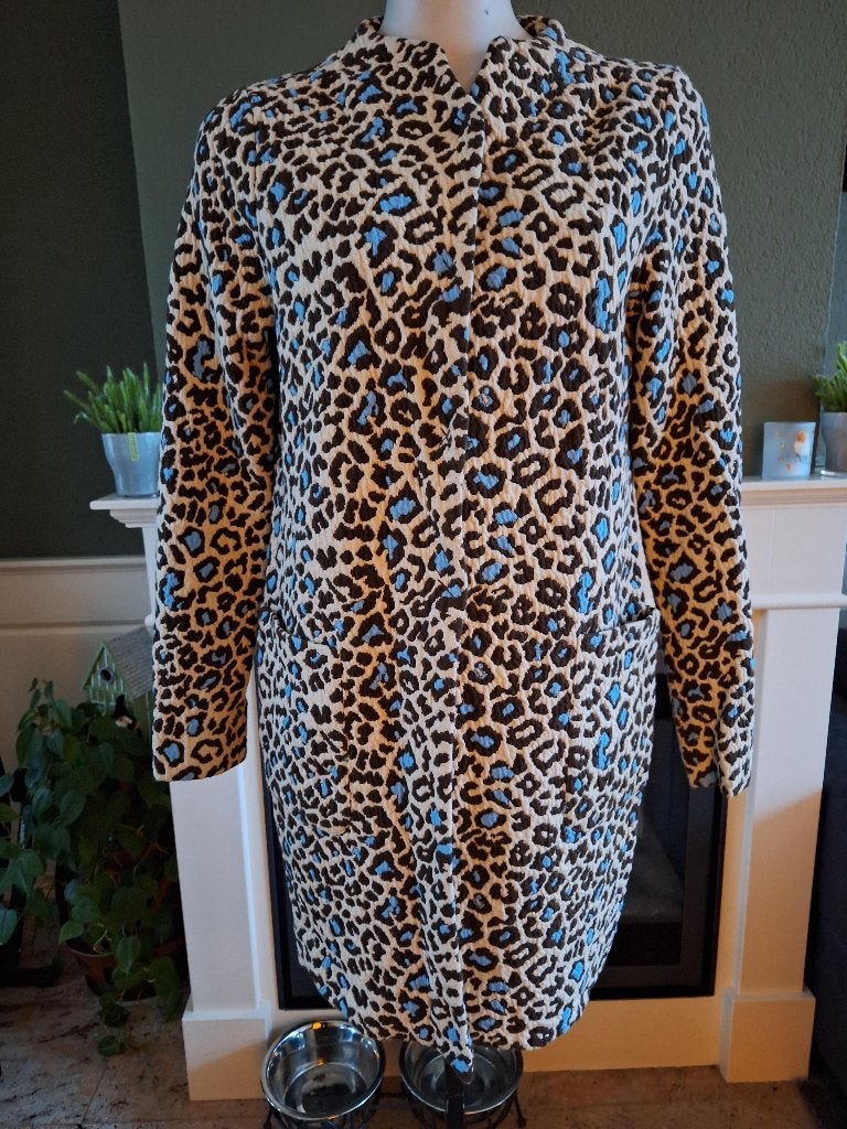 Josephine en Co luipaard jas vest S 36 beige bruin blauw, Josephine & Co, Verzenden, Beige, Zo goed als nieuw