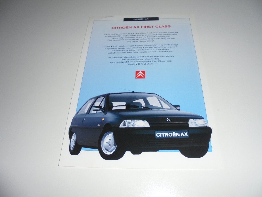 leaflet Citroen AX First Class, Ophalen of Verzenden, Gelezen, Citroën
