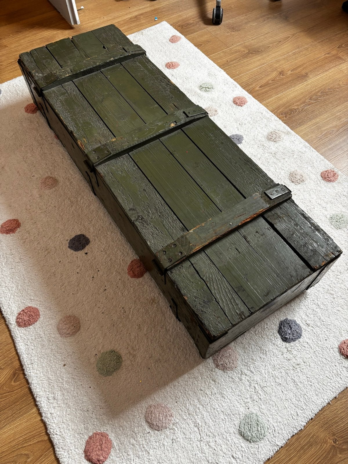 Vintage Legerkist Hout Groen - Decoratieve Opbergkist, Ophalen, Gebruikt, 100 tot 150 cm, 5 – 50