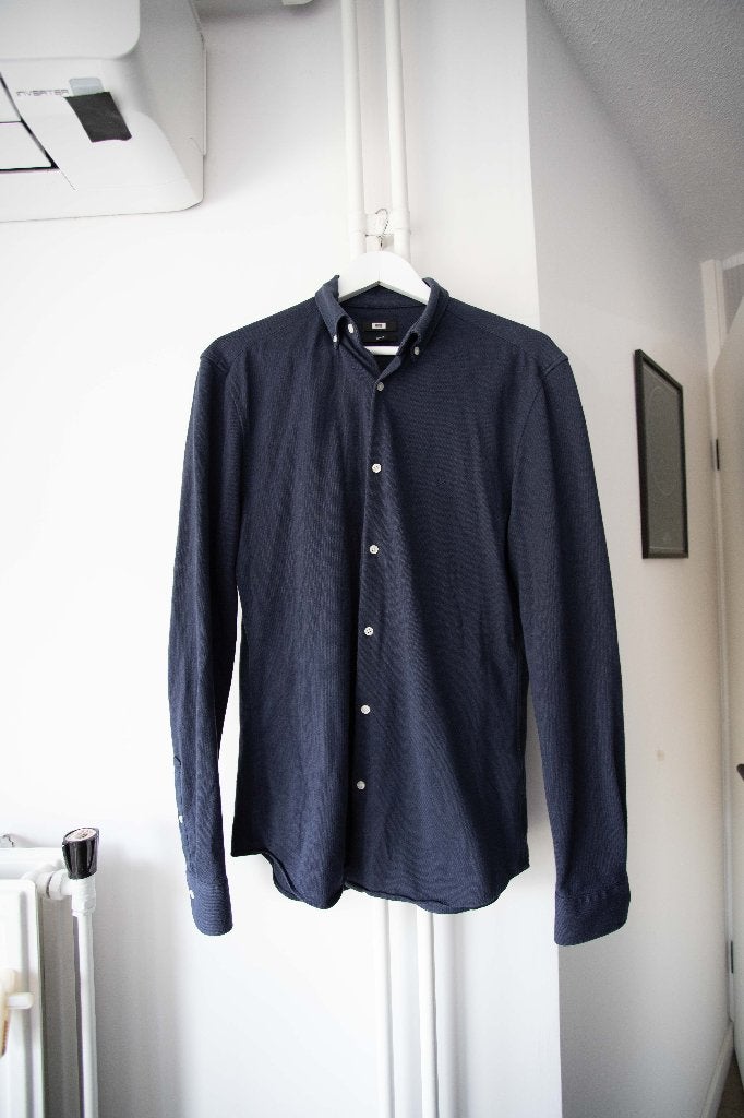 Donkerblauw overhemd flim fit WE maat M, WE, Blauw, Gedragen, Halswijdte 39/40 (M)