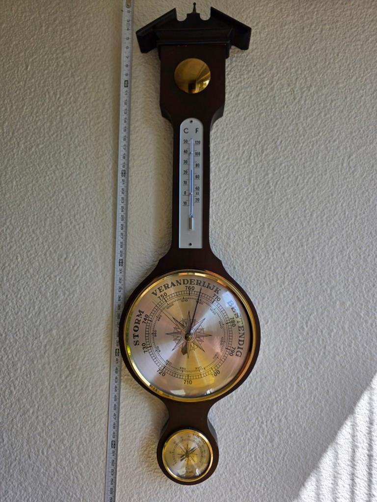 Antieke Barometer met Thermometer en Hygrometer, Audio, Tv en Foto, Weerstations en Barometers, Ophalen