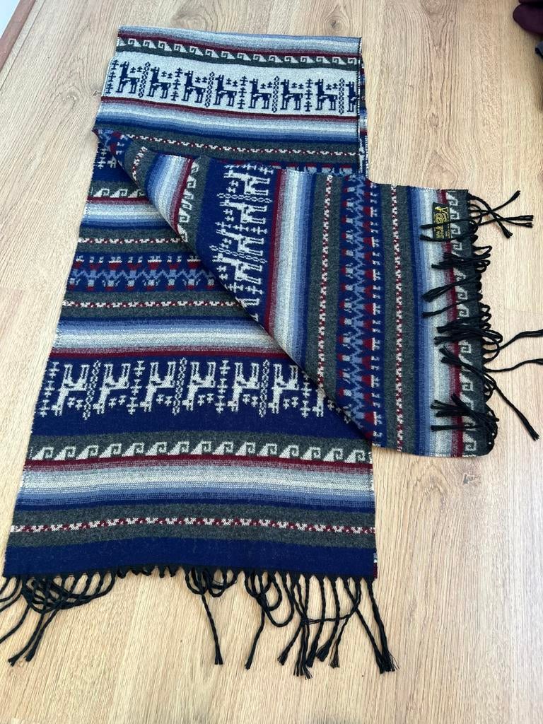 Jago alpaca peruaans sjaal acryl blauw wijnrood, Overige maten, Ophalen of Verzenden, Zo goed als nieuw, X