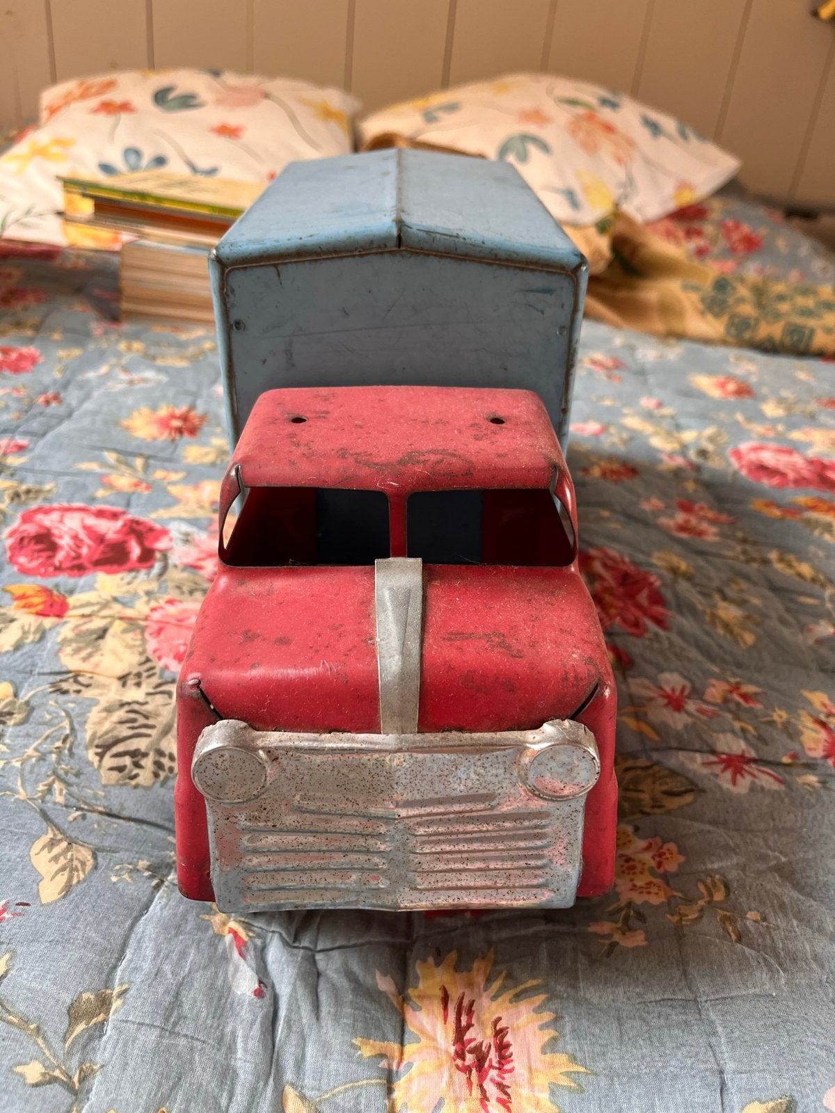 Vintage Tri-ang Transport Blikken Vrachtwagen Rood/Blauw, Ophalen, Gebruikt