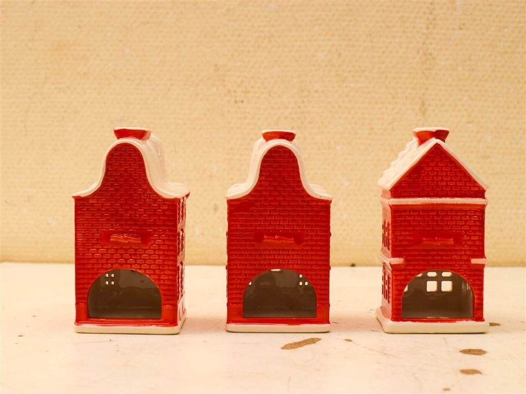Set van 3 porseleinen kersthuisjes 51378, Ophalen of Verzenden, Gebruikt