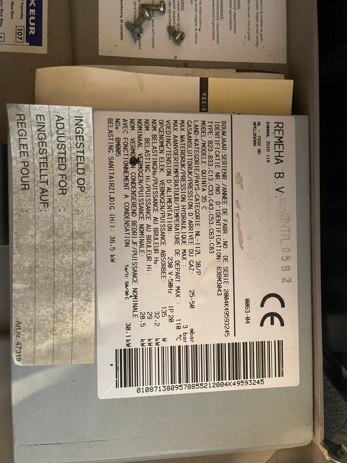 CV remeha, Ophalen, 30 tot 80 cm, Gebruikt, Cv-ketel of Combi-ketel