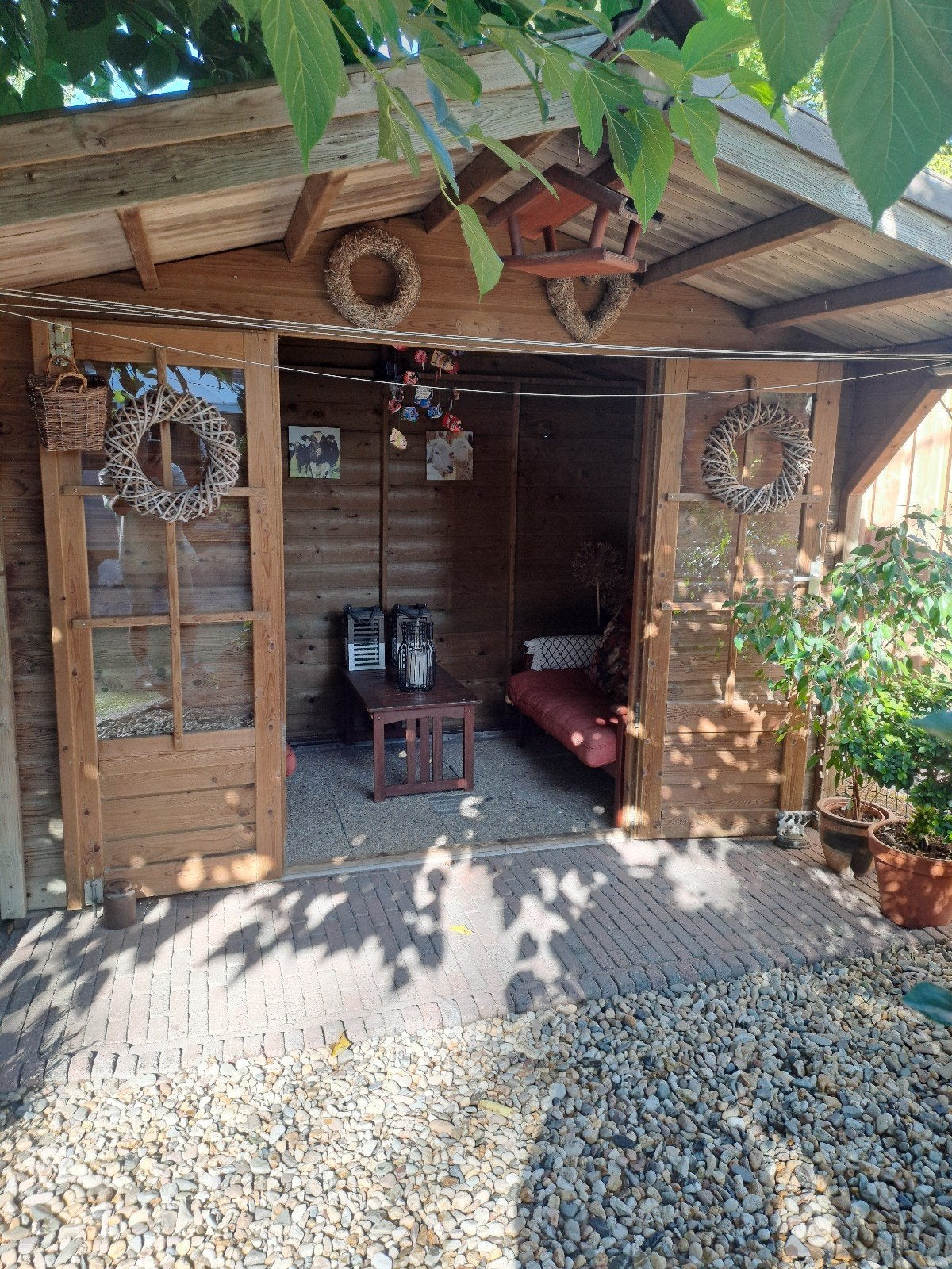 Tuinhuis met luifel in perfecte staat, zelf demonteren, Ophalen of Verzenden, 250 tot 500 cm, Met overkapping