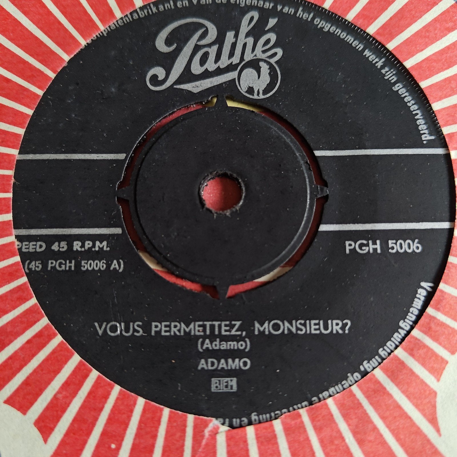 Adamo - Vous Permettez, Monsieur? (45 RPM vinyl single), Gebruikt, 7 inch, Ophalen of Verzenden, Pop