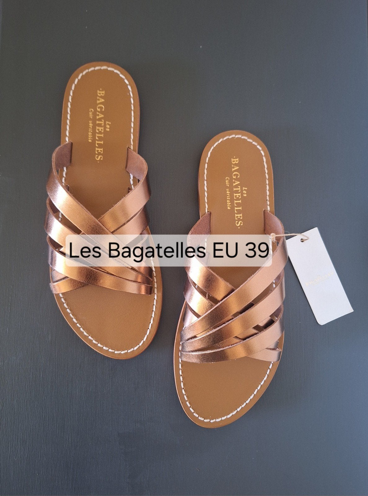 Les Bagatelles bronze / bruin leren sandalen / slippers 39, Bruin, Nieuw, Les Bagatelles, Sandalen of Muiltjes