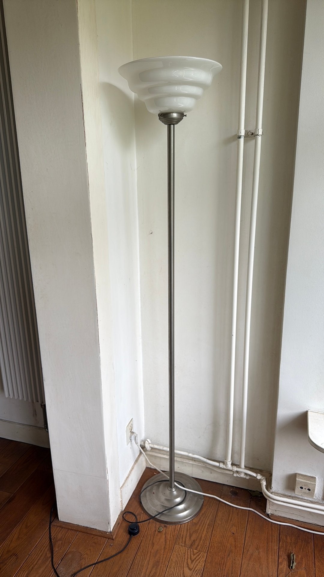 Originele Art Deco vloerlamp / uplighter – matglas kap, Ophalen