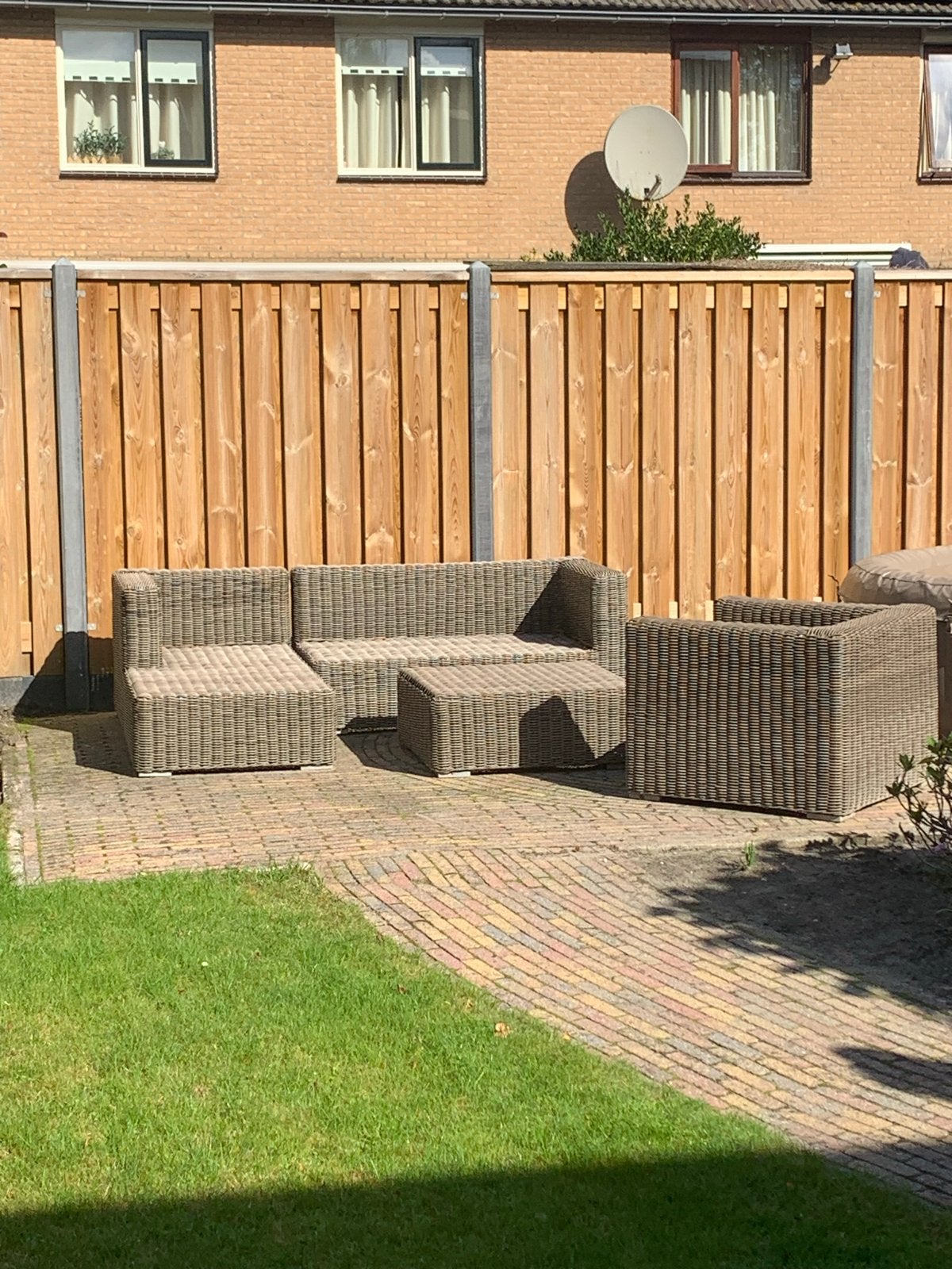 Bruine Wicker Loungeset met Stoel en Tafel, Ophalen, 4 zitplaatsen, Gebruikt, Loungeset
