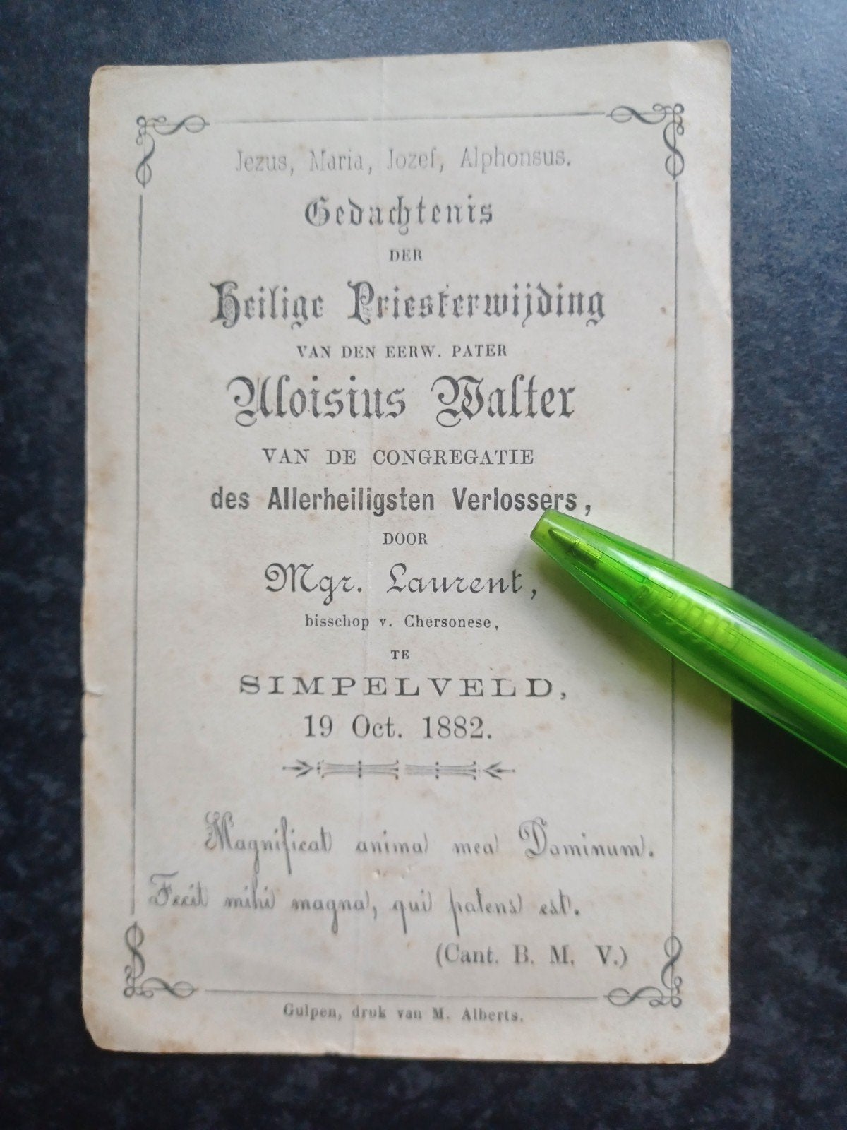 Oud prentje H. Priesterwijding Simpelveld 1882, Ophalen of Verzenden, Bidprentje