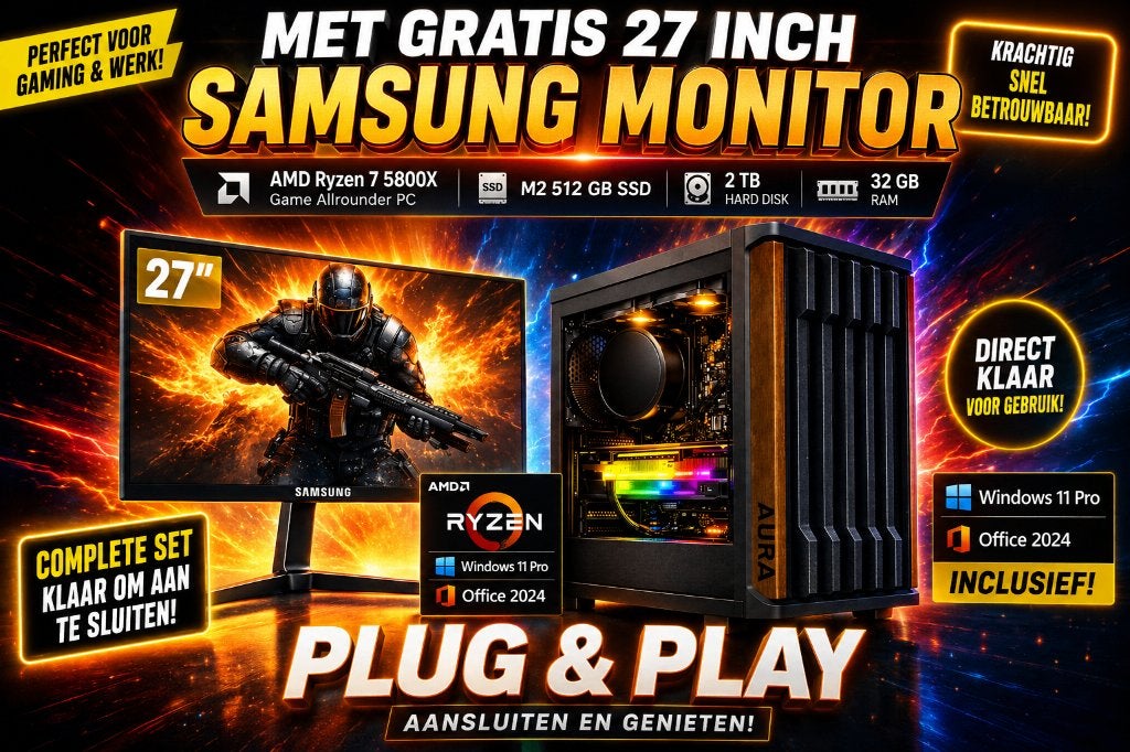 Game AMD 7 High End Pc + M2 SSD + 32 Gb + Monitor + Garantie, Computers en Software, Desktop Pc's, Met monitor, 32 GB, 2.5 Tb