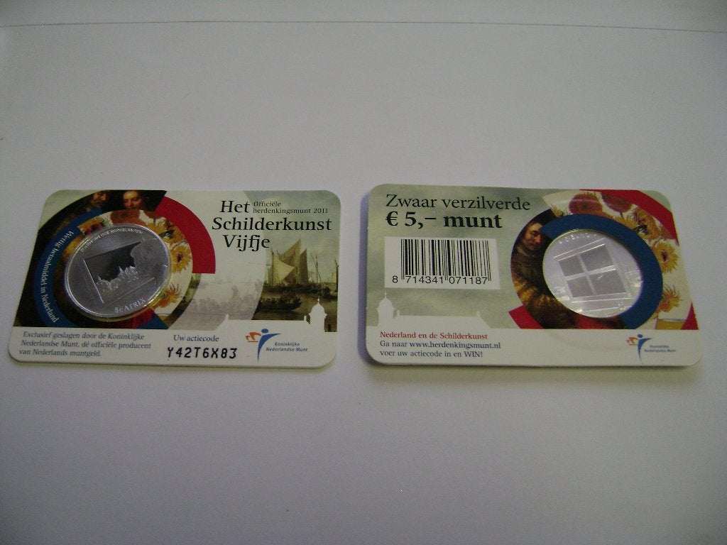 Het Schilderkunst Vijfje in Unc kwaliteit in Coincard, Ophalen of Verzenden, Koningin Beatrix, Euro's, Setje