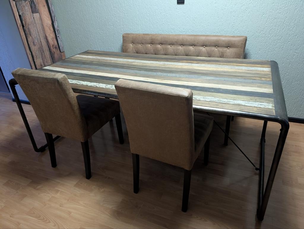 Houten eettafel met metalen frame - 200x100, Huis en Inrichting, Tafels | Eettafels, Ophalen, 200 cm of meer, 50 tot 100 cm, Vijf personen of meer