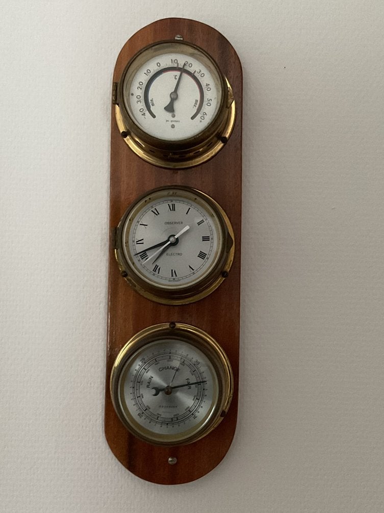 Vintage weerstation: Barometer, Thermometer, Hygrometer, Ophalen, Vintage, Gebruikt, Overige materialen