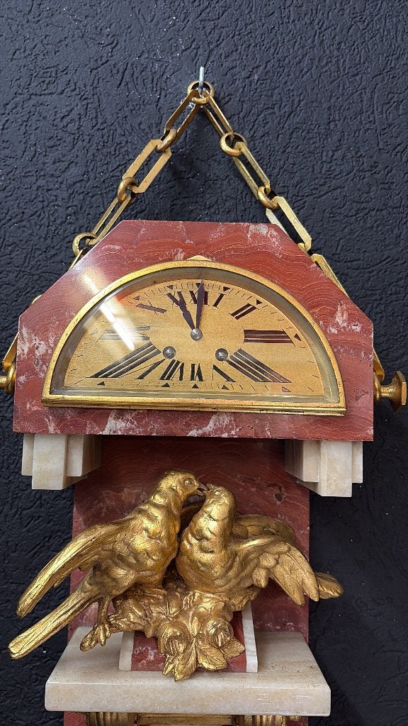 Wandklok – Art Deco, marmer/onyx met verguld brons bijzonder, Antiek en Kunst, Antiek | Klokken, Ophalen