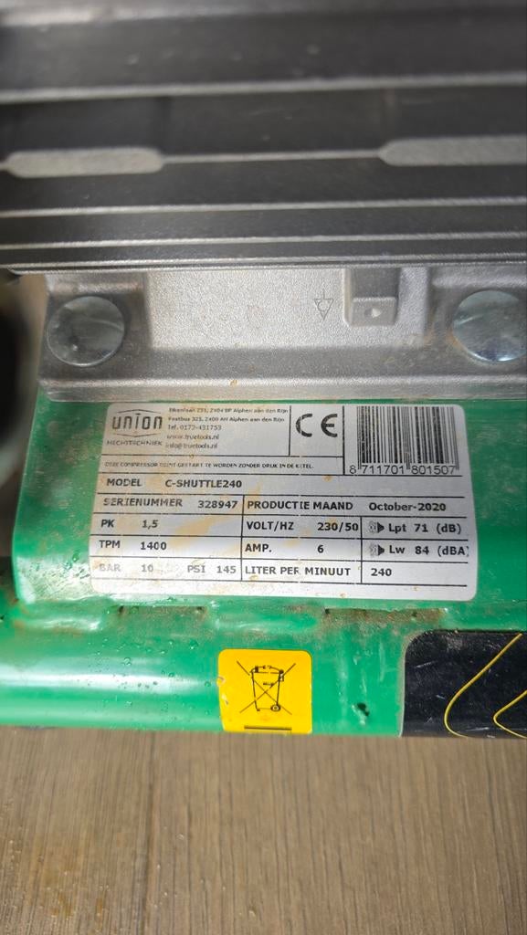 Union C-SHUTTLE240 Compressor - Zo goed als nieuw, Ophalen