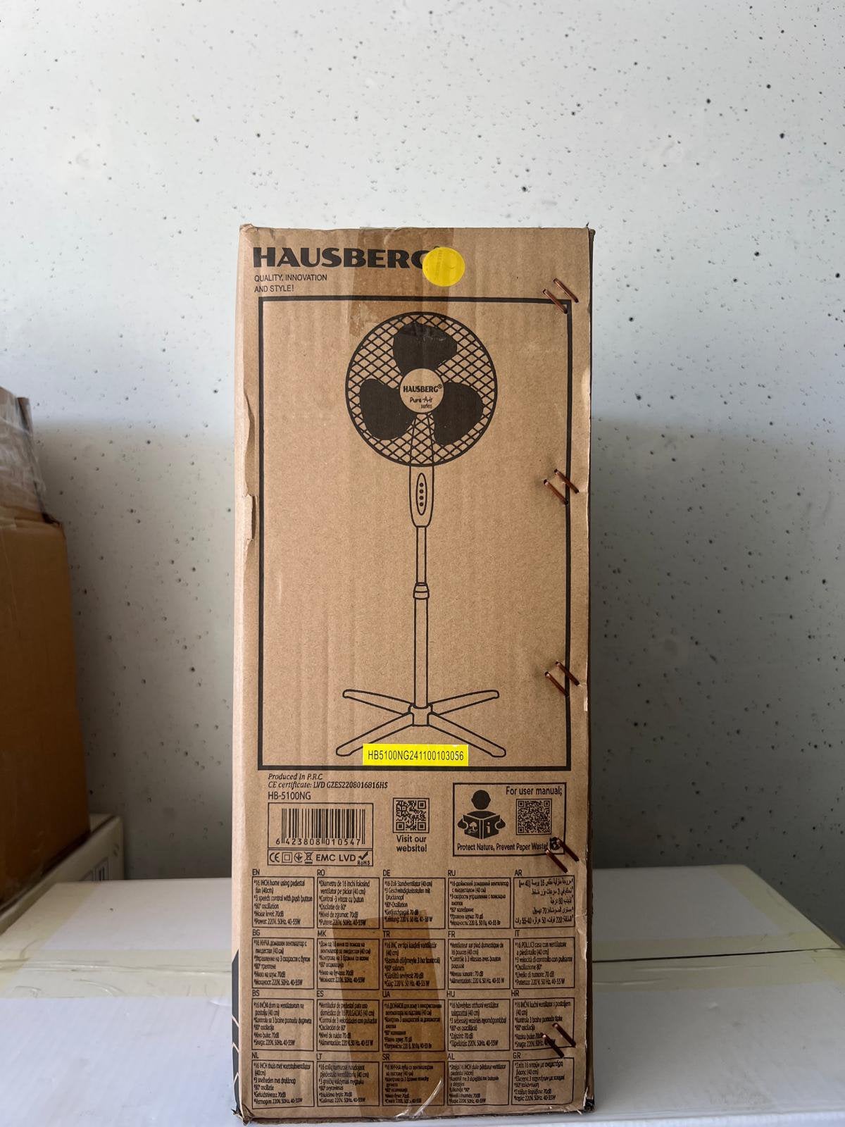 Nieuw Hausberg Staande Ventilator 40 cm (16 inch) –3 standen, Witgoed en Apparatuur, Ventilatoren, Ophalen, Nieuw