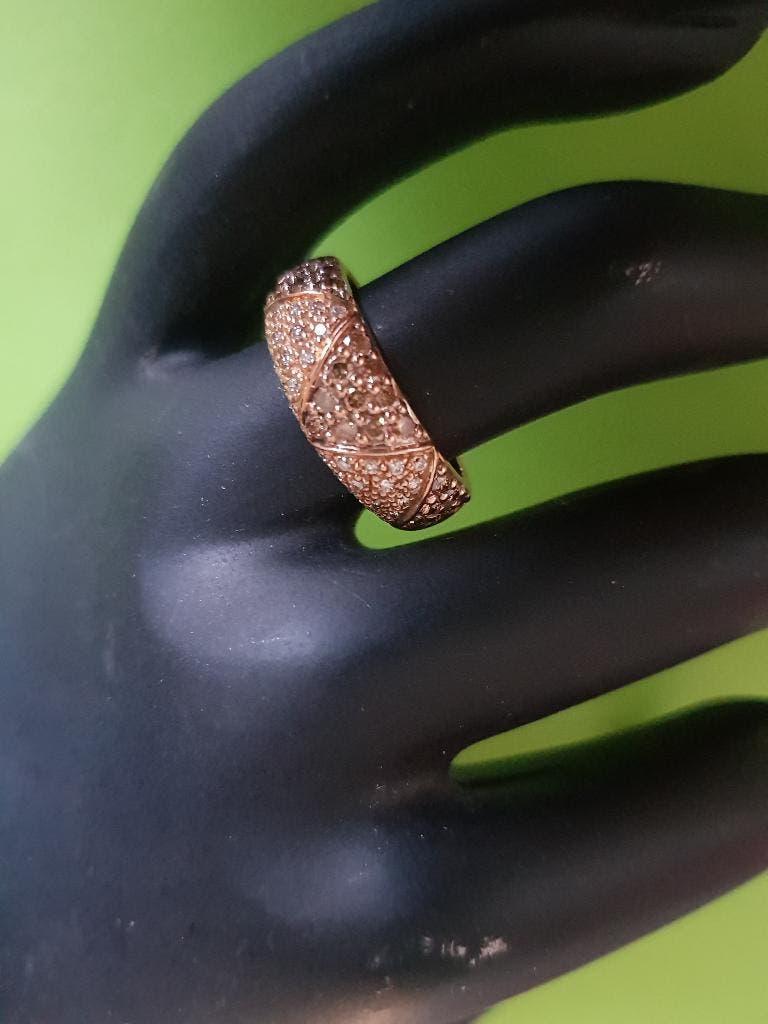 14 krt rozé gd design bombay ring met bruin en wit briljant, Nieuw, Ophalen of Verzenden, 17 tot 18, Met edelsteen